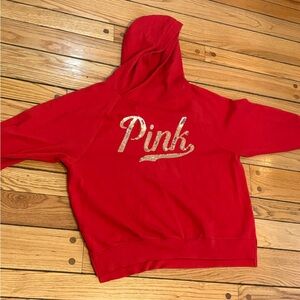 PINK Victoria's Secret Vibrant Red Hoodie Sweatshirt Gold Sequin size large